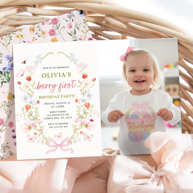 Invitación Foto del primer cumpleaños de Berry First Strawber (Subido por el creador)