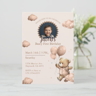 Invitación Foto del primer cumpleaños de Brown Beary