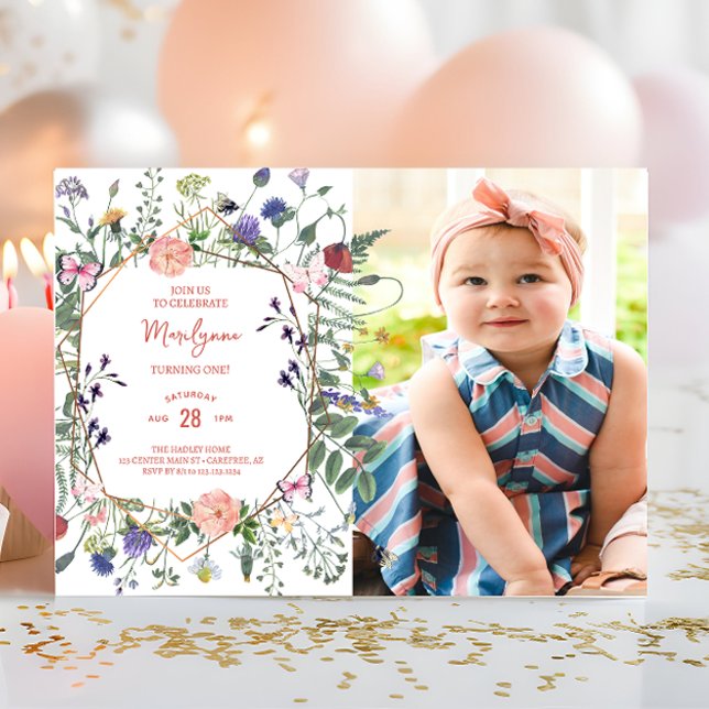 Invitación Foto del primer cumpleaños de la mariposa de Flor  (Subido por el creador)