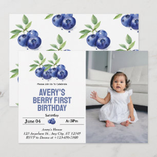 Invitación Foto del primer cumpleaños de la primera niña Blue