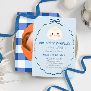 Invitación Foto del primer cumpleaños de Little Dumpling Blue