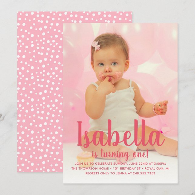 Invitación Foto del primer cumpleaños de niñas de Turning One (Anverso / Reverso)