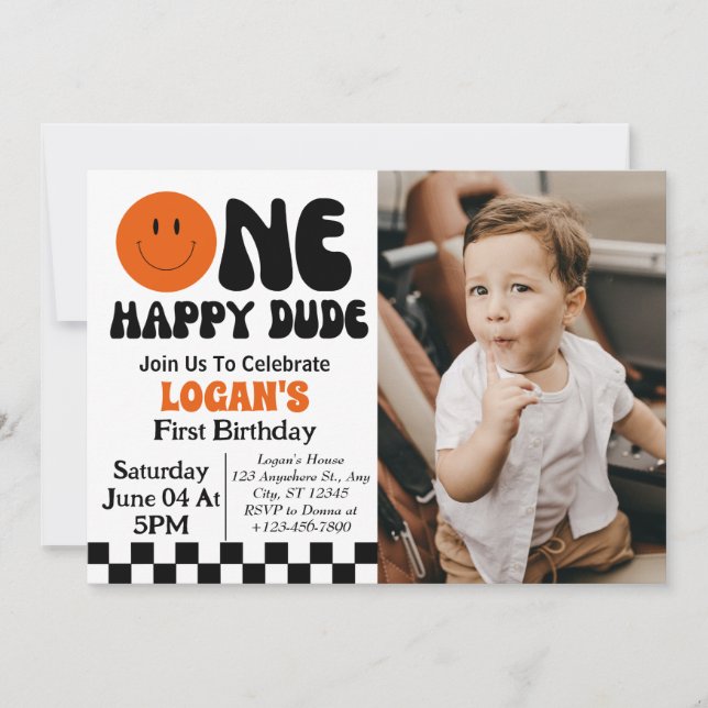 Invitación Foto del primer cumpleaños de One Happy Dude Boy (Anverso)