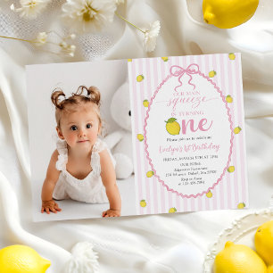 Invitación Foto del primer cumpleaños de Pink Lemon Our Main