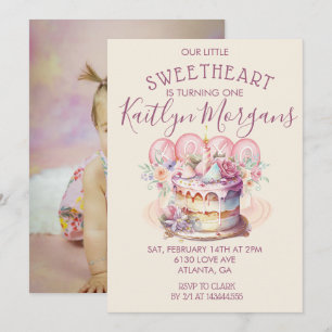 Invitación Foto del primer cumpleaños de Sweetheart San Valen