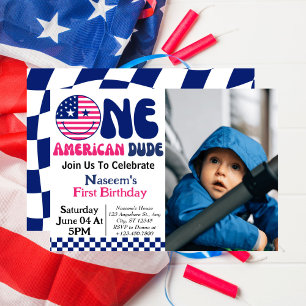Invitación Foto del primer cumpleaños de un chico americano