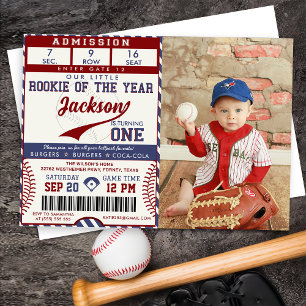 Invitación Foto del primer cumpleaños del beisbol Rookie del 