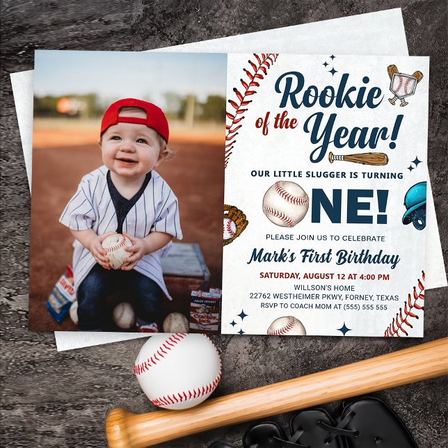 Invitación Foto del primer cumpleaños del beisbol Rookie del  (Subido por el creador)