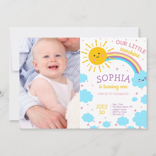 Invitación Foto del primer cumpleaños del chica Imagen del Pe (Anverso)