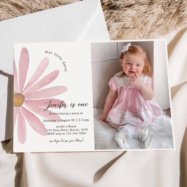 Invitación Foto del primer cumpleaños del Chica Rosa Daisy (Subido por el creador)