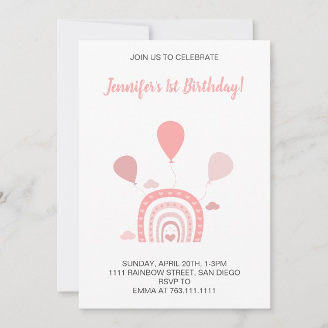 Invitación Foto del primer cumpleaños del Rainbow Boho Pastel (Anverso)
