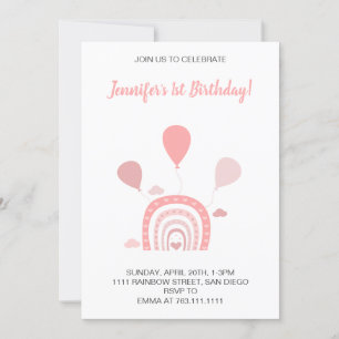 Invitación Foto del primer cumpleaños del Rainbow Boho Pastel
