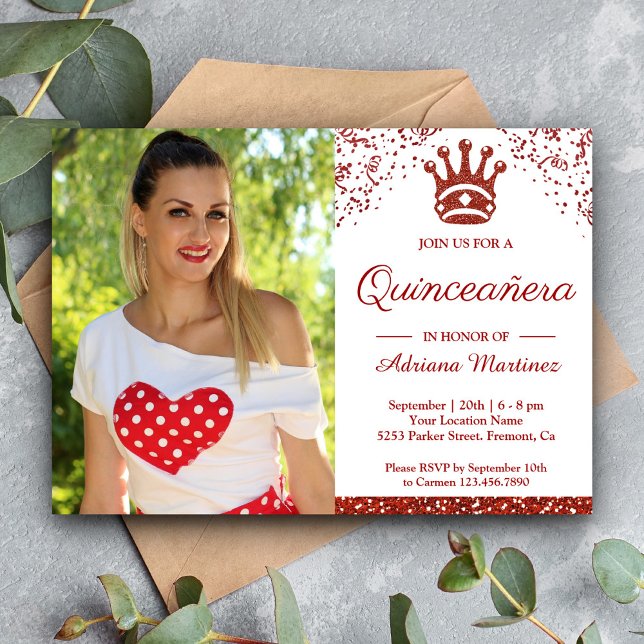Invitación Foto del Purpurina rojo de la princesa real Quince (Subido por el creador)