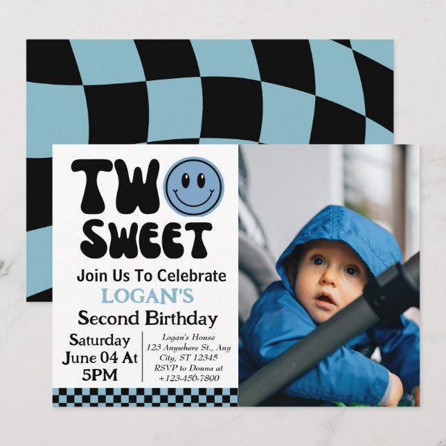 Invitación Foto del segundo cumpleaños de Two Sweet Boy (Anverso / Reverso)