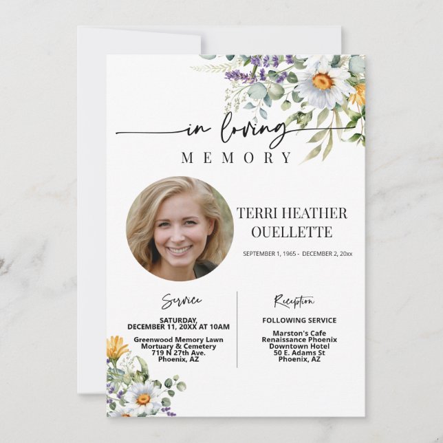 Invitación Foto del Servicio de Memorial de los Funerales de  (Anverso)