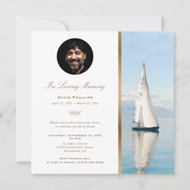 Invitación Foto del Servicio Náutico Memorial de Oro en Bote (Anverso)
