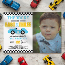 Invitación Foto del tercer cumpleaños del coche de carreras F