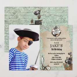 Invitación Foto del Vintage Ahoy Matey Pirate del niño del pa