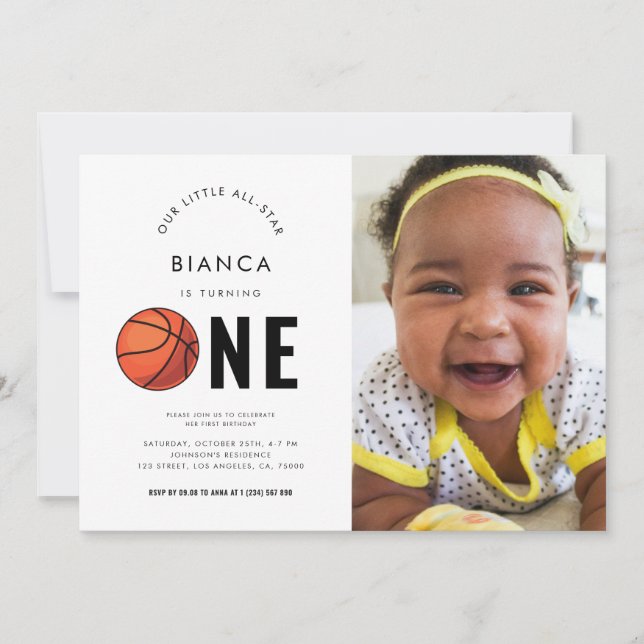 Invitación Foto deportiva Baloncesto Fiesta de cumpleaños 1 (Anverso)
