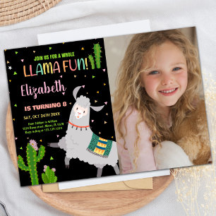 Invitación Foto Día de cumpleaños de Llama Gris negra a una c
