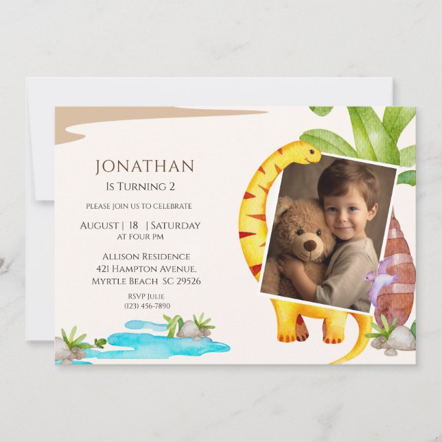 Invitación Foto Dinosaurio Tema Jungle Cumpleaños (Anverso)