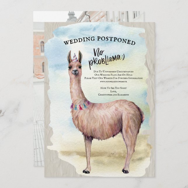 Invitación Foto divertida de la boda de la llama pospuesta ca (Anverso / Reverso)