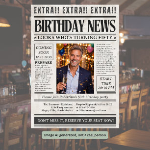 Invitación Foto divertida de periódico de hombre cumple 50 añ