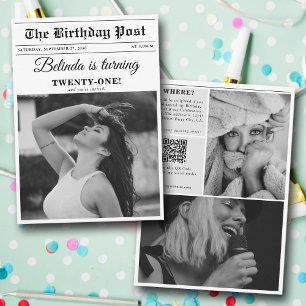 Invitación Foto divertida del periódico Birday Party en blanc