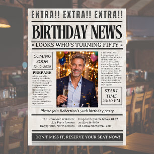 Invitación Foto divertida del periódico del hombre cumple 50 