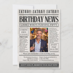 Invitación Foto divertida del periódico del hombre cumple 50 