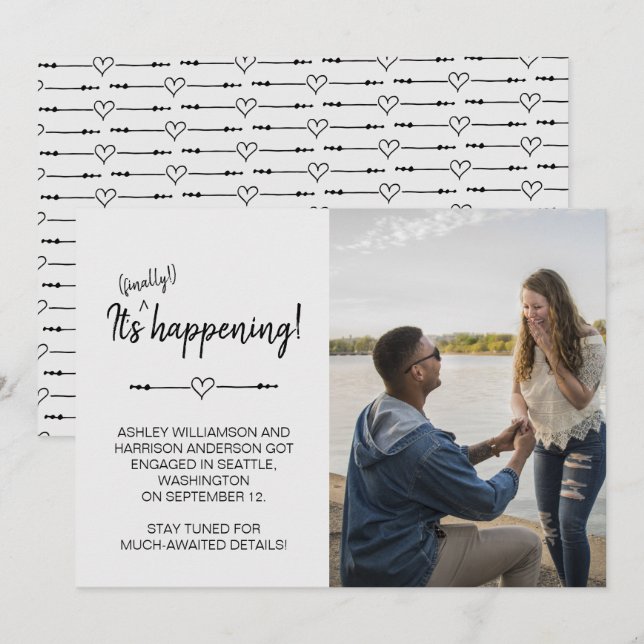 Invitación Foto divertida y moderna para anunciar el compromi (Anverso / Reverso)