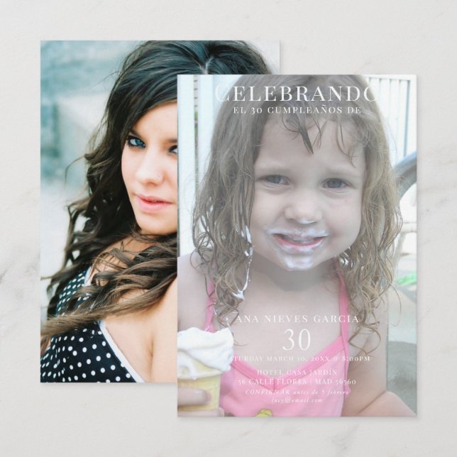 Invitación Foto doble femenina de cumpleaños treinta (Anverso / Reverso)