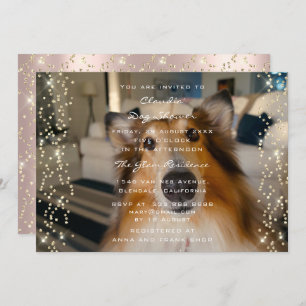 Invitación Foto DOG Shower Cumpleaños Rosa de oro Confetti