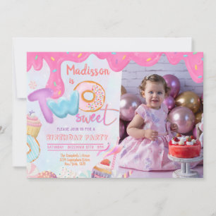 Invitación Foto Donut Dos Dulce Cumpleaños 2 