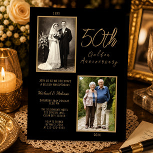 Invitación Foto dorada del 50º aniversario de bodas