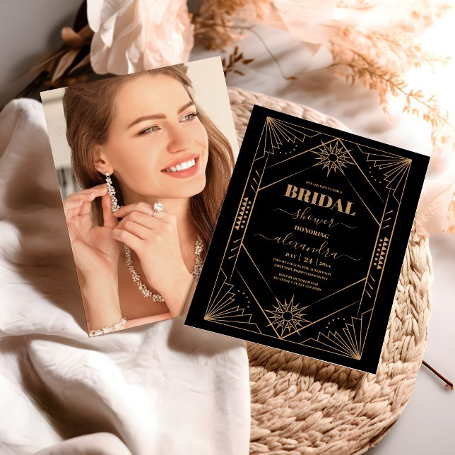 Invitación Foto: ducha de novia de estilo Art déco negro y do (Subido por el creador)
