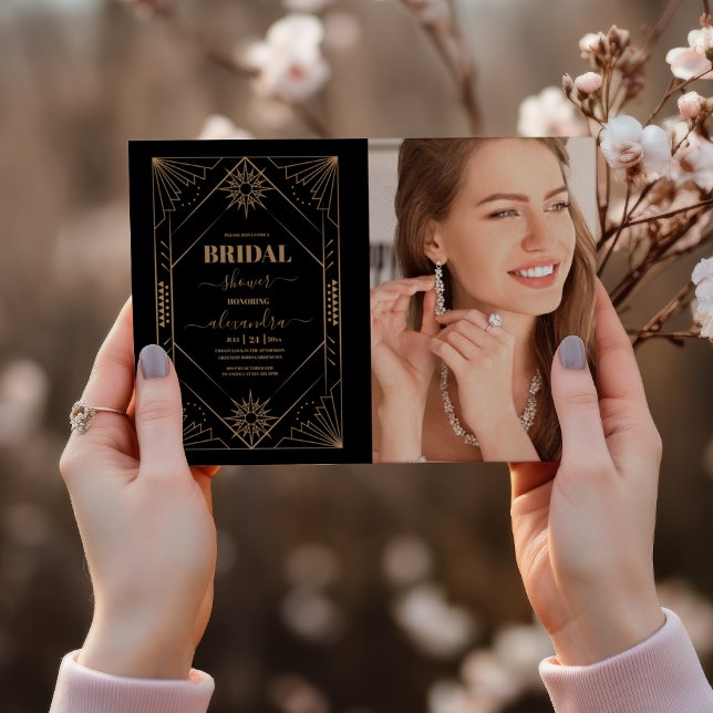 Invitación Foto: ducha de novia de estilo Art déco negro y do (Subido por el creador)