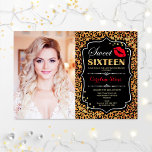 Invitación Foto dulce 16 cumpleaños - impresión de leopardo d<br><div class="desc">Foto Dulce 16 Cumpleaños - Invitación impresa del leopardo de Beso Rojo. Dulce invitación de fiesta de cumpleaños con tu foto. Presenta impresión de leopardo, fuente de escritura, beso de labios y confeti. Diseño de temática animal de lujo con oro falso purpurina. Perfecto para una elegante celebración del día 16....</div>