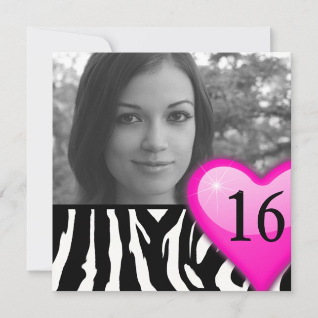 Invitación foto dulce de cebra dieciséis (Anverso)