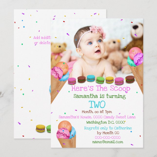 Invitación Foto dulce de helado CUALQUIER cumpleaños de LA ED (Anverso / Reverso)