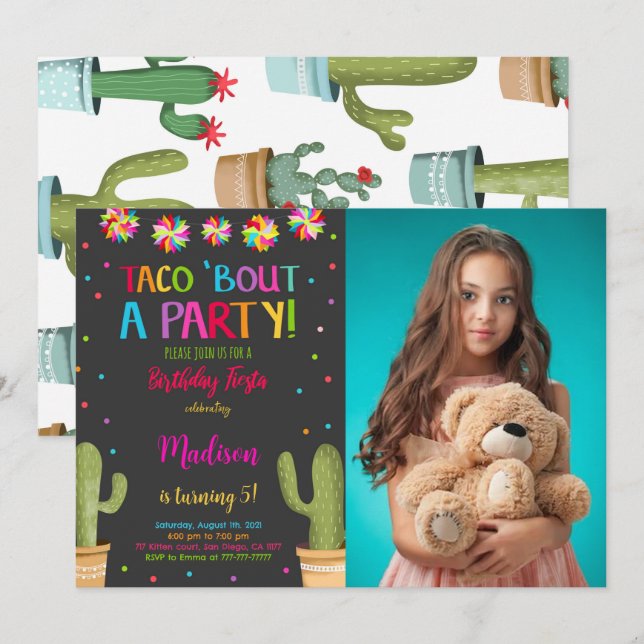 Invitación Foto editable de Fiesta por cumpleaños (Anverso / Reverso)