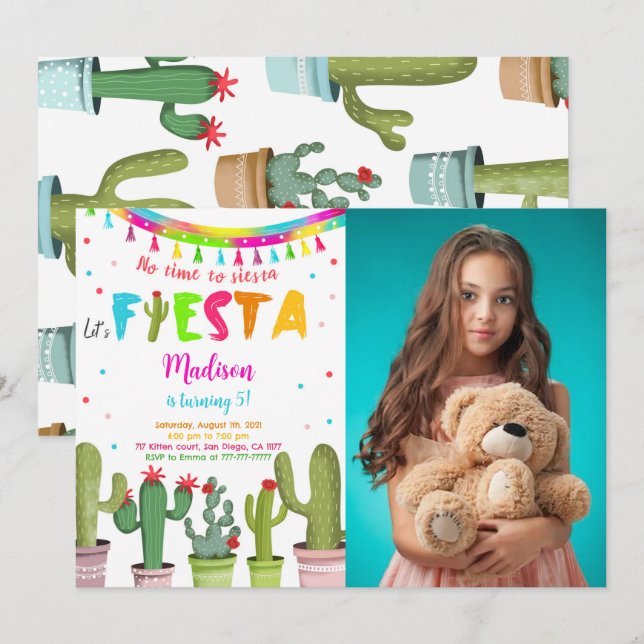 Invitación Foto editable de Fiesta por cumpleaños (Anverso / Reverso)