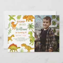 Invitación Foto editable de la fiesta de cumpleaños de Dinosa