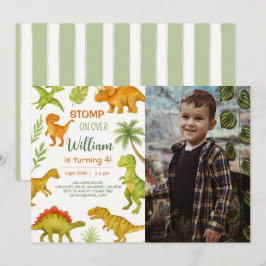Invitación Foto editable de la fiesta de cumpleaños de Dinosa