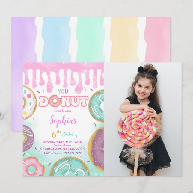 Invitación Foto editable de la fiesta de cumpleaños de Donut  (Anverso / Reverso)