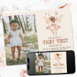 Invitación Foto editable Rubor Pink Fairy First Birthday<br><div class="desc">Celebra el mágico primer cumpleaños de tu pequeña con la invitación editable Rubor Pink Fairy First Birthday. Esta encantadora invitación presenta un caprichoso tema del jardín de hadas, con suaves tonos rosas, delicados ilustraciones de hadas y un entorno de ensueño inspirado en el bosque. Perfecto para un fiesta con temática...</div>