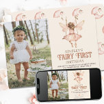 Invitación Foto editable Rubor Pink Fairy First Birthday<br><div class="desc">Celebra el mágico primer cumpleaños de tu pequeña con la invitación editable Rubor Pink Fairy First Birthday. Esta encantadora invitación presenta un caprichoso tema del jardín de hadas, con suaves tonos rosas, delicados ilustraciones de hadas y un entorno de ensueño inspirado en el bosque. Perfecto para un fiesta con temática...</div>