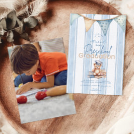 Invitación Foto: Educación preescolar azul Teddy Bear Graduad