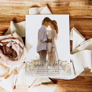 Invitación Foto Elegante Boda de caligrafía Guardar la fecha