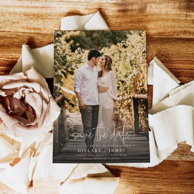 Invitación Foto Elegante Boda de caligrafía Guardar la fecha (Subido por el creador)